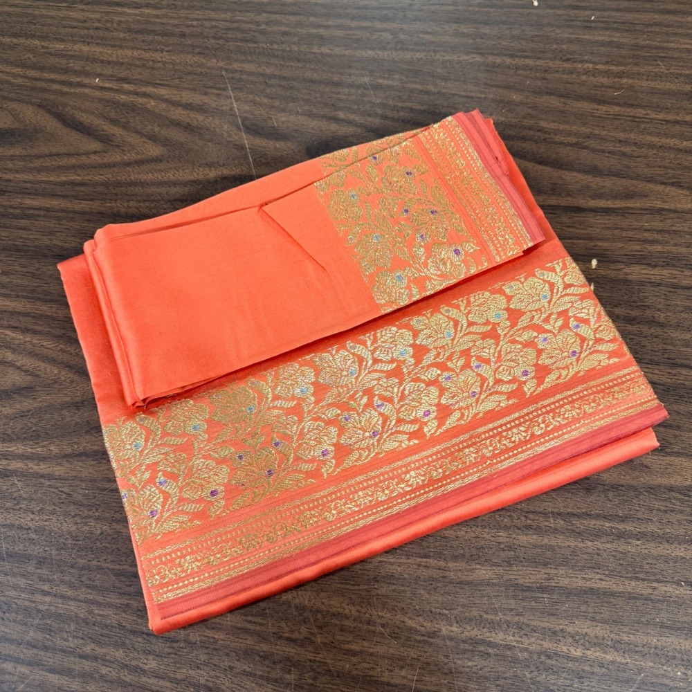 NEW Indian Womens Brocade Artificial/ART Silk Sari SAREES PEACH w/Blouse Piece